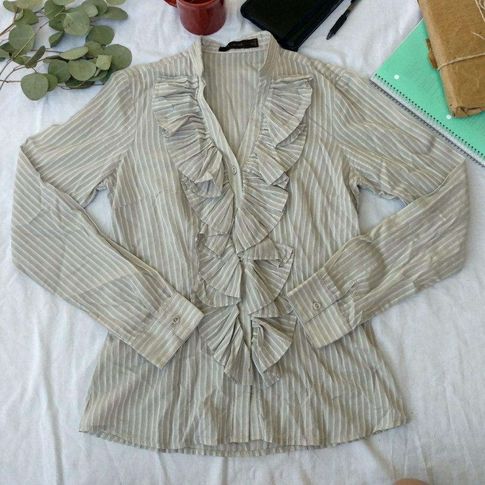 The Limited Gray and White Striped Dress Shirt